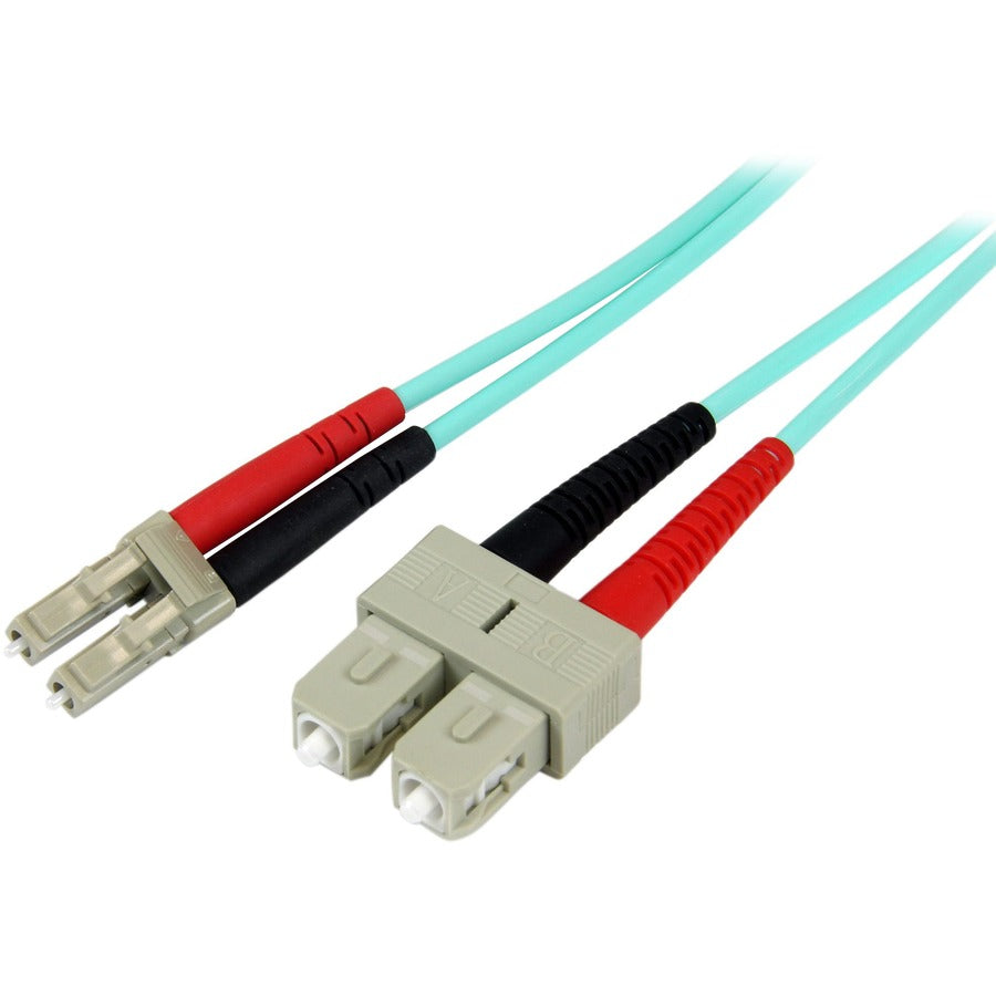 StarTech 10m (30ft) LC/UPC to SC/UPC OM3 Multimode Fiber Optic Cable, Full Duplex 50/125 Zipcord, 100G, LSZH Fiber Jumper Cord