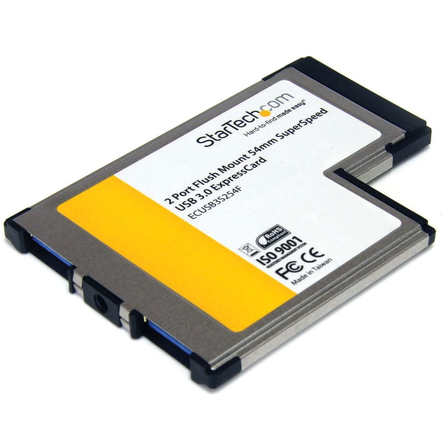 StarTech 2 Port Flush Mount ExpressCard 54mm SuperSpeed USB 3.0 Card Adapter with UASP Support, 5Gbps, TAA