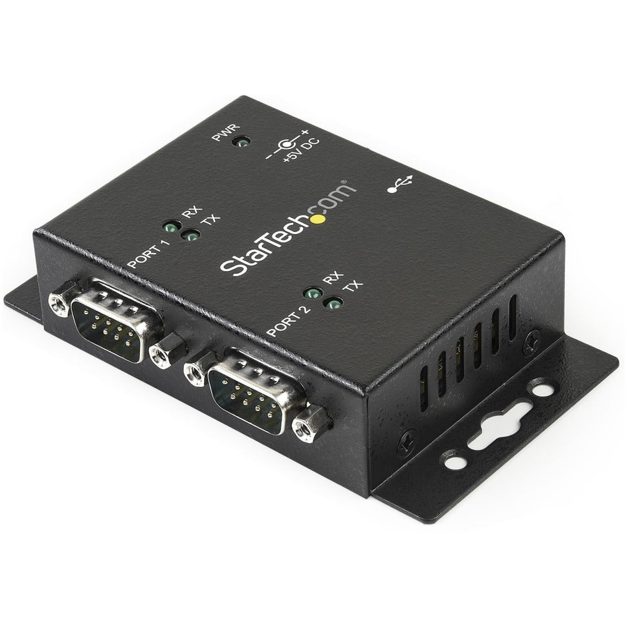 StarTech USB to Serial Adapter - 2 Port - Wall Mount - Din Rail Clips - Industrial - COM Port Retention - FTDI - DB9, TAA