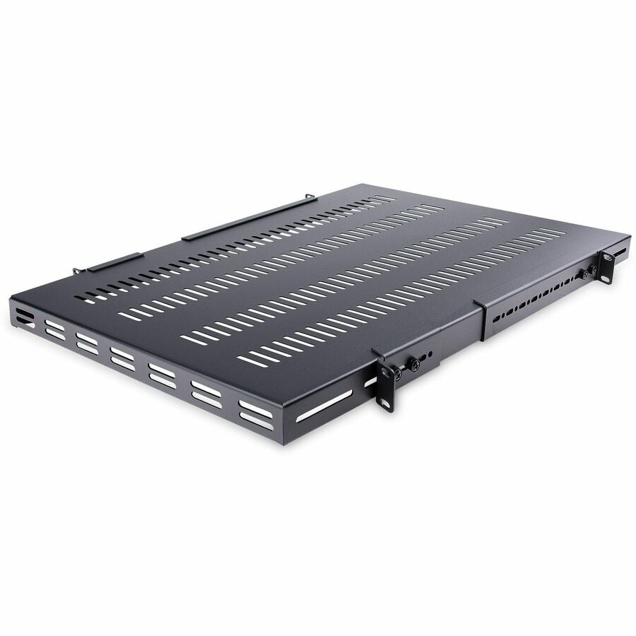 StarTech 1U 4-Post 19.5 to 38in Adjustable Mounting Depth Vented Rack Mount Shelf - Heavy Duty Fixed Rack Shelf - 330lbs / 150kg - 27.5in Deep