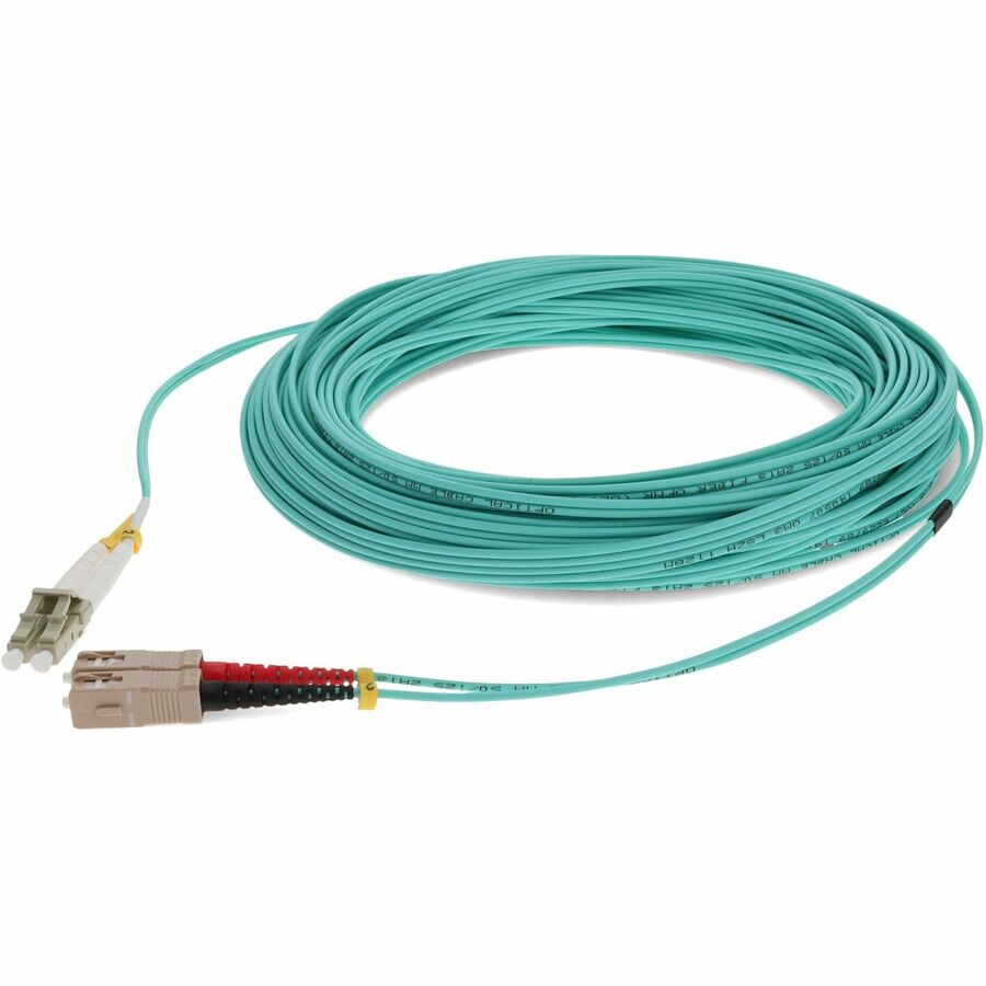 AddOn 25m SC to LC Aqua OM3 Duplex OFNR (Riser-Rated) MMF (Multi Mode) Fiber Patch Cable, 50/125