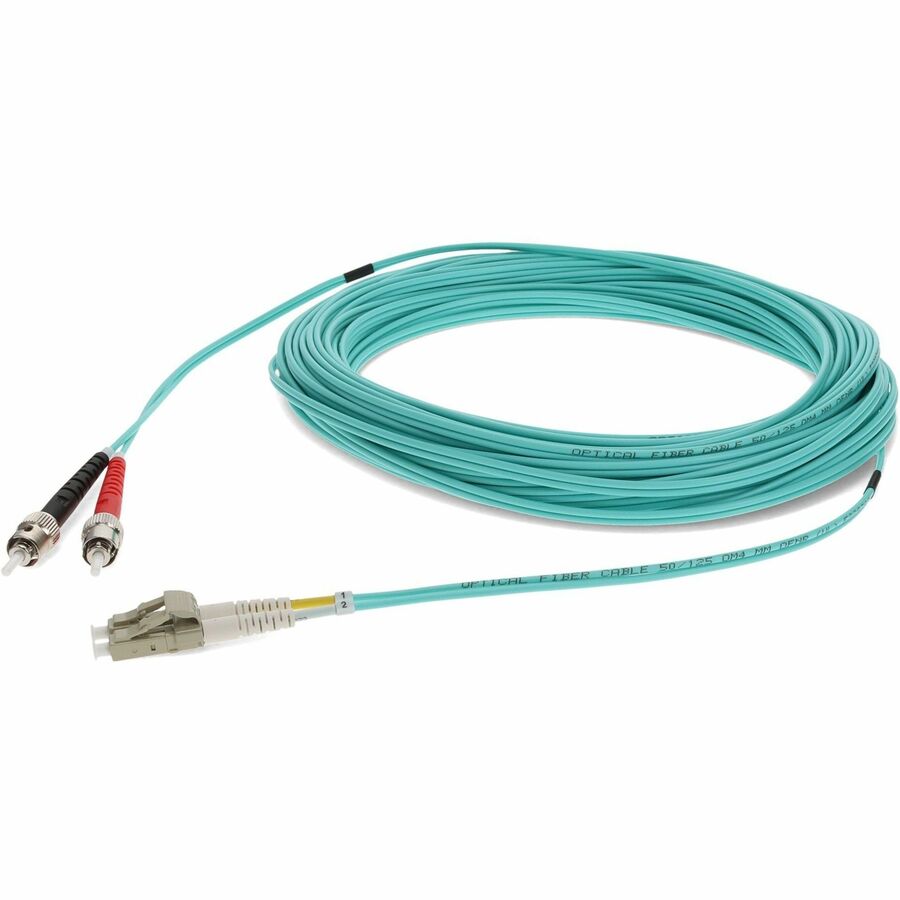 AddOn 25m ST to LC Aqua OM3 Duplex OFNR (Riser-Rated) MMF (Multi Mode) Fiber Patch Cable, 50/125