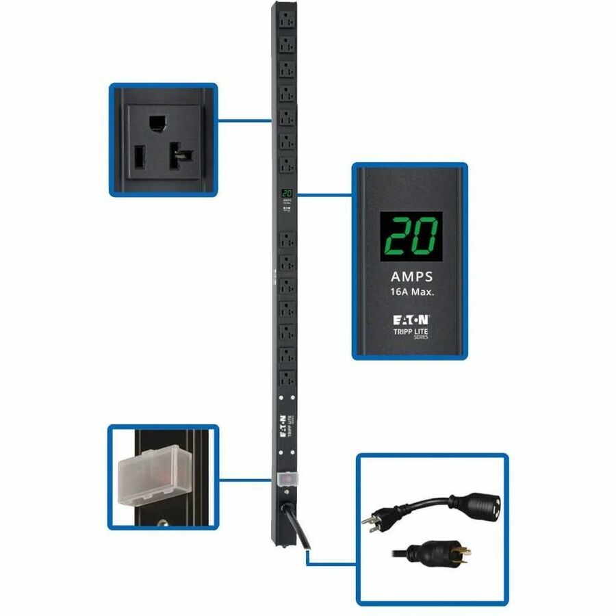 Tripp Lite by Eaton PDU 2kW Single-Phase Local Metered PDU 100-127V Outlets (14 5-15/20R) L5-20P/5-20P adapter 0U Vertical 36 in. Height