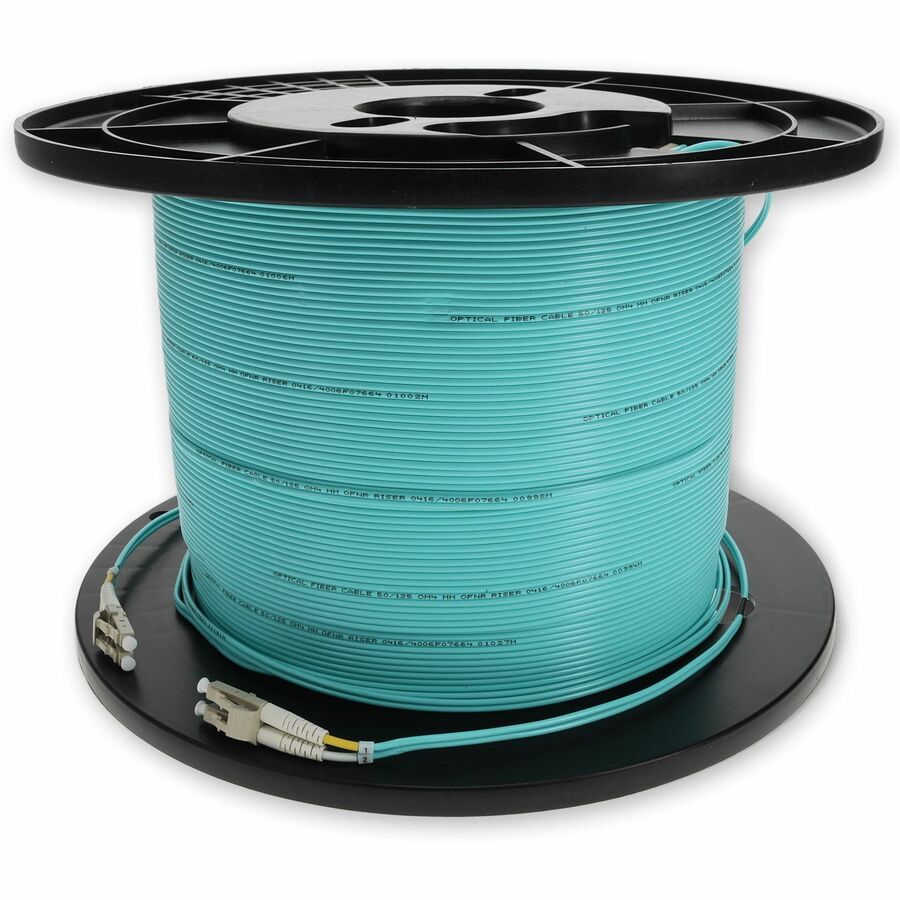AddOn 75m LC to LC Aqua OM3 Duplex OFNR (Riser-Rated) MMF (Multi Mode) Fiber Patch Cable, 50/125