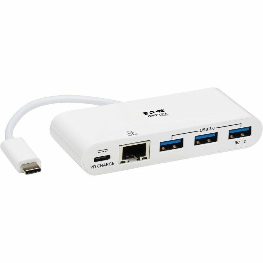Tripp Lite by Eaton 3-Port USB 3.2 Gen 1 Hub with LAN Port and Power Delivery USB-C to 3x USB-A Ports and Gigabit Ethernet White