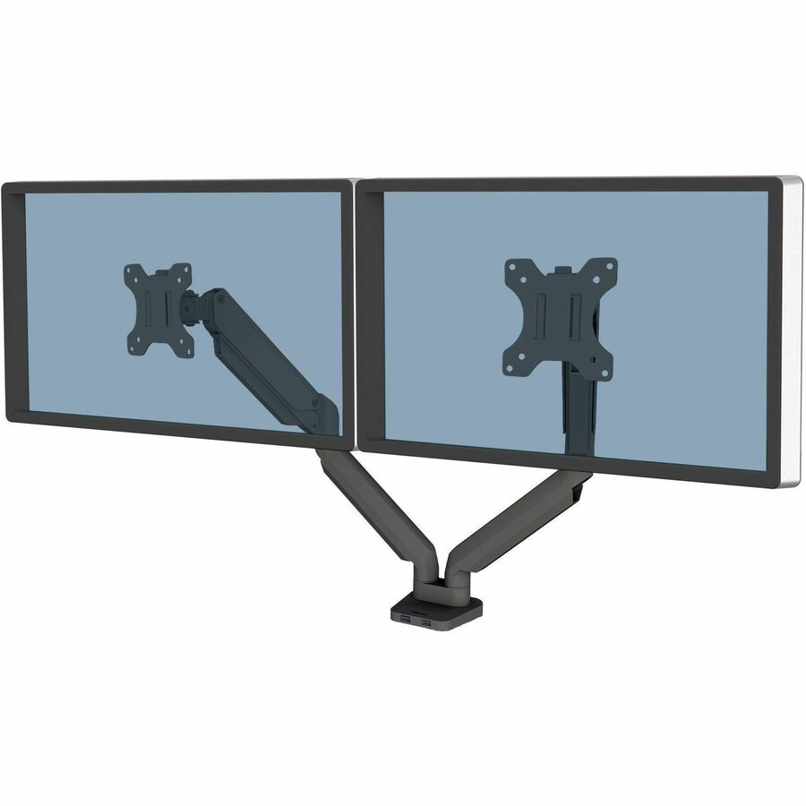 Fellowes Platinum Series High Quality Dual Monitor Arm for 40-Inch Monitors, Full Motion, 360° Rotation, VESA Mount with Grommet or Clamp, USB Ports, Ergonomic, Black