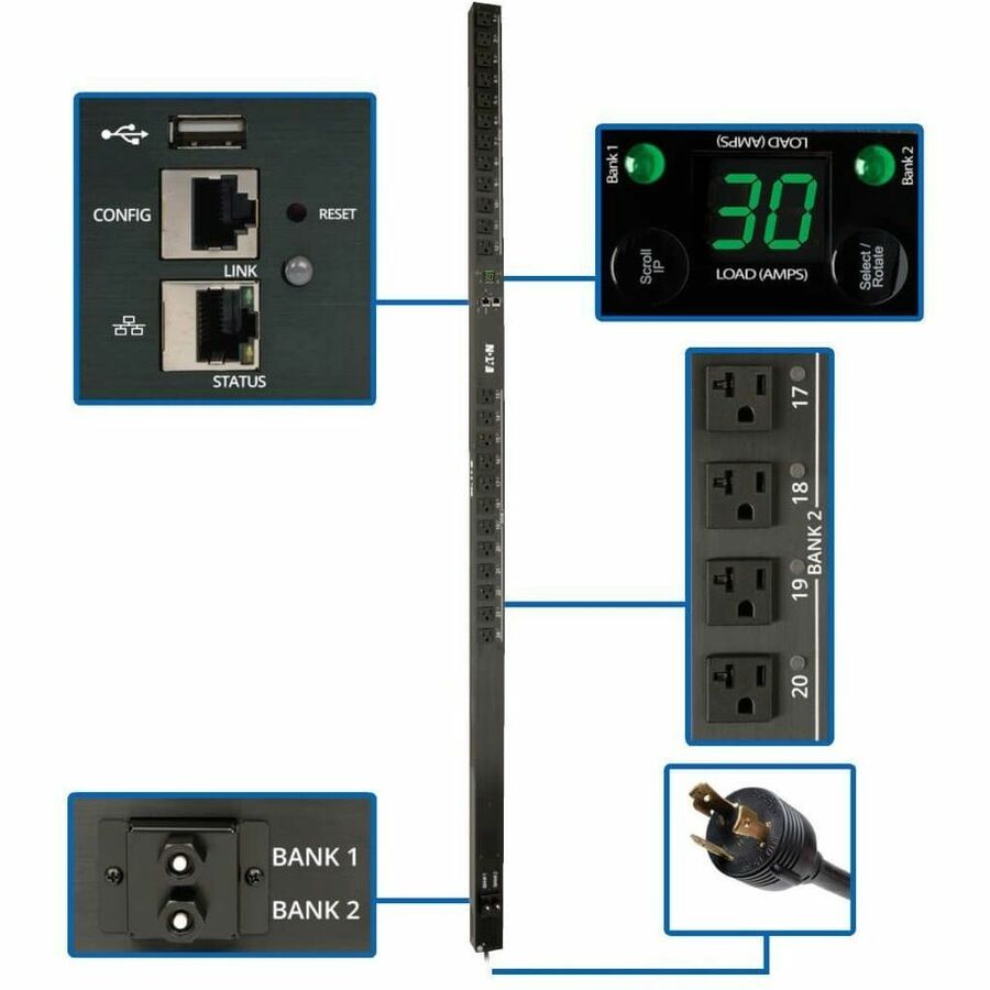 Tripp Lite by Eaton PDU 2.9kW Single-Phase Switched PDU - LX Interface 120V Outlets (24 5-15/20R) 10 ft. (3.05 m) Cord with L5-30P 0U TAA