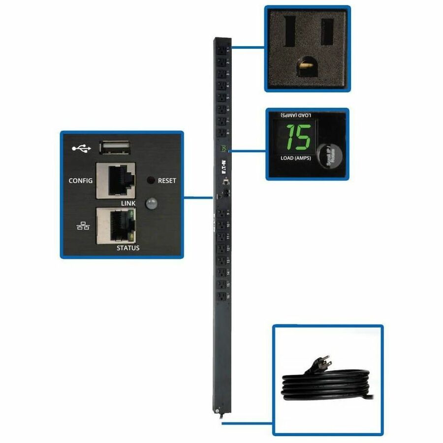 Tripp Lite by Eaton PDU 1.4kW Single-Phase Switched PDU - LX Interface 120V Outlets (16 5-15R) 10 ft. (3.05 m) Cord with 5-15P 0U TAA