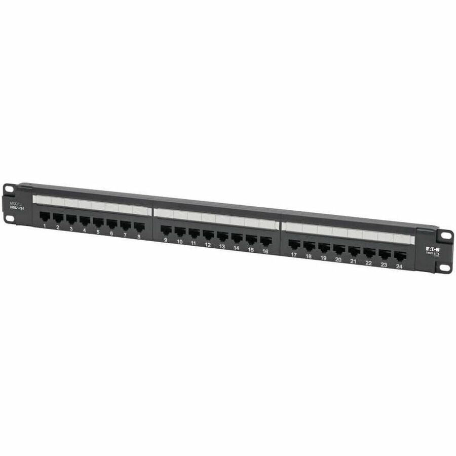 Eaton Tripp Lite Series Cat5e 24-Port Patch Panel - PoE+ Compliant, 110/Krone, 568A/B, RJ45 Ethernet, 1U Rack-Mount, TAA