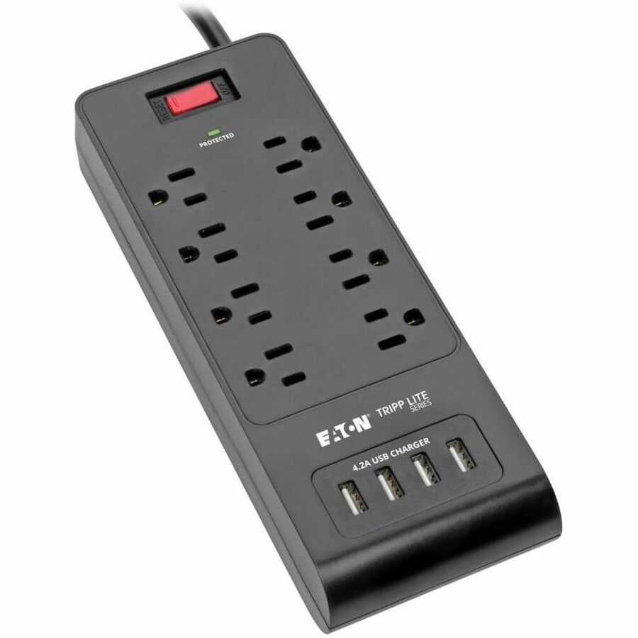 Tripp Lite by Eaton 8-Outlet Surge Protector with 4 USB Ports (4.2A Shared) - 6 ft. (1.83 m) Cord 1800 Joules Black