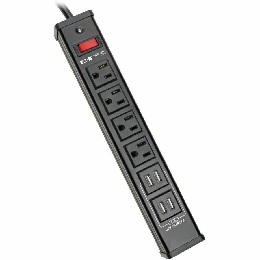Tripp Lite by Eaton 4-Outlet Surge Protector with 4 USB Ports (4.2A Shared) - 6 ft. (1.83 m) Cord 450 Joules Metal Housing