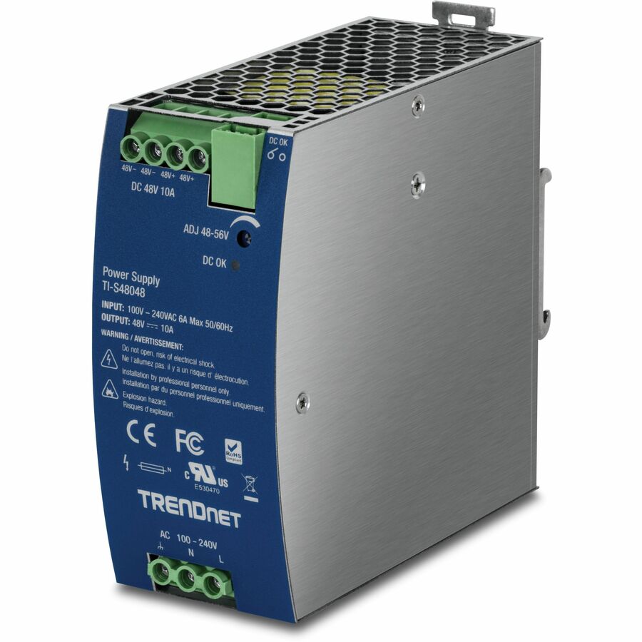 TRENDnet 480W, 48V DC, 10A AC to DC DIN-Rail Power Supply with PFC Function, TI-S48048
