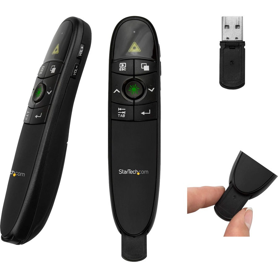 StarTech Wireless Presentation Remote with Green Laser Pointer, 90ft, USB Presentation Clicker for Mac/Windows, Batteries Incl., TAA