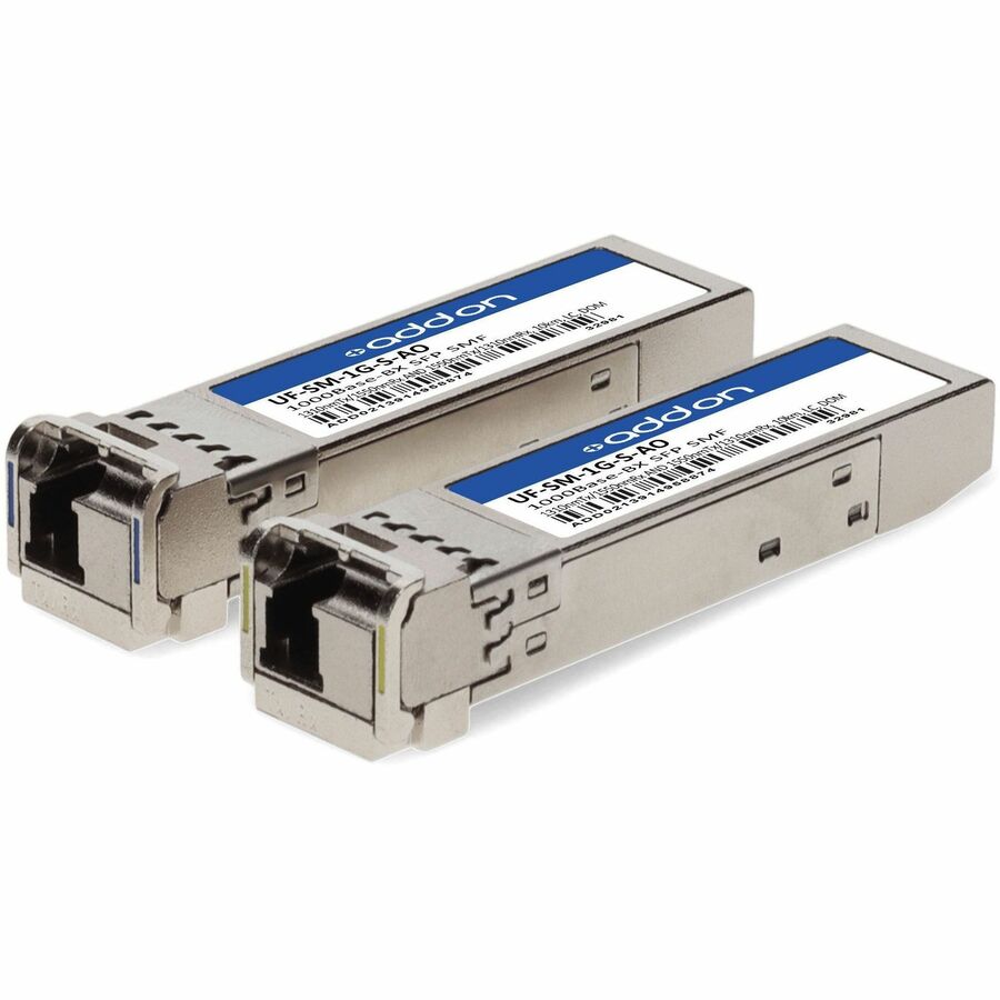 AddOn 1 Pair of Ubiquiti® UF-SM-1G-S Compatible TAA 1000Base-BX SFP Transceiver (SMF, 1310nmTx/1550nmRx and 1550nmTx/1310nmRx, 3km, LC, DOM)