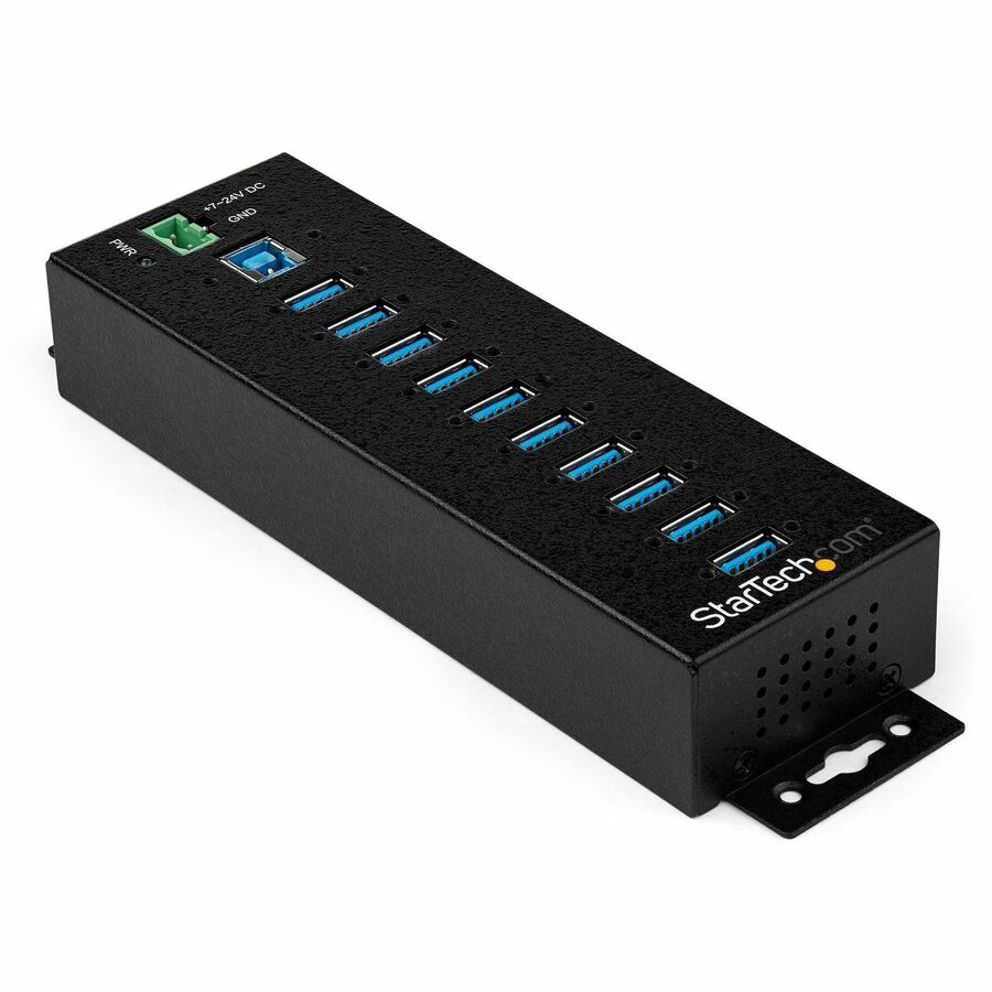 StarTech 10 Port USB Hub w/ Power Adapter, Metal Industrial USB 3.0 Data Hub, Din Rail, Wall & Desk Mount USB 3.2 Gen 1 5Gbps Hub, TAA
