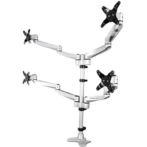 StarTech Desk Mount Quad Monitor Arm, VESA Displays up to 30" (24.8lb/11.3kg), Premium Articulating Adjustable Pole Mount, TAA