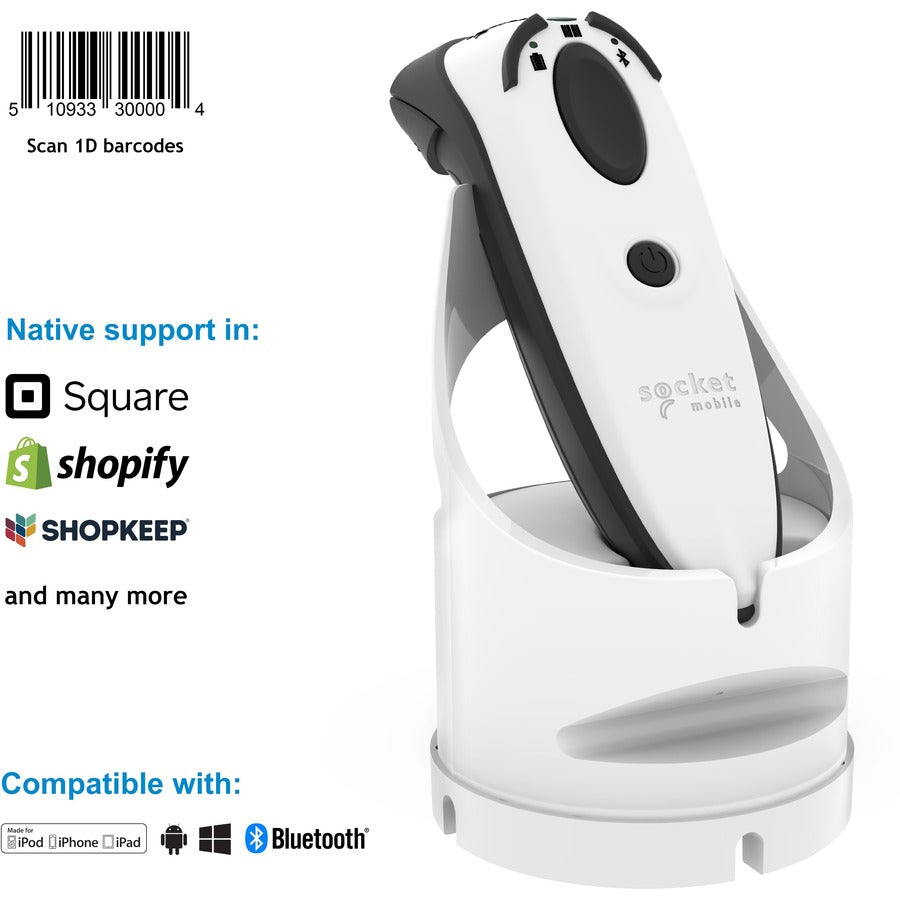 Socket Mobile DuraScan® D730, Laser Barcode Scanner, White & Charging Dock