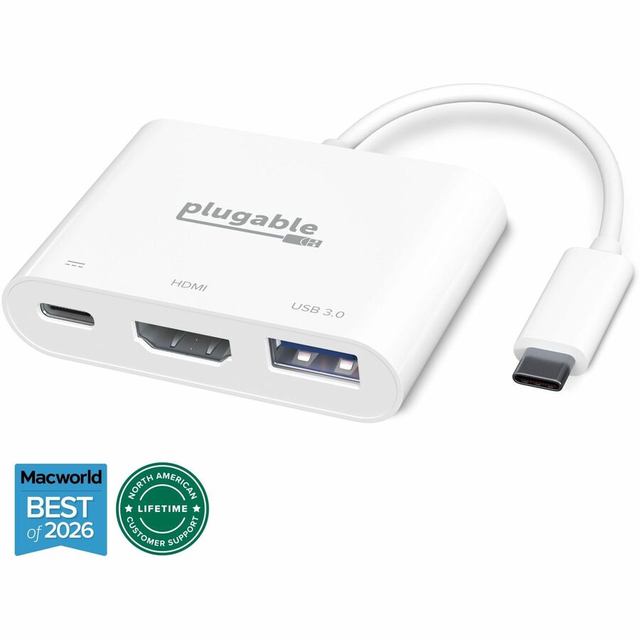 Plugable USB C to HDMI Multiport Adapter, 3-in-1 USB C Hub with 4K HDMI Output, USB 3.0 and USB-C Charging Port