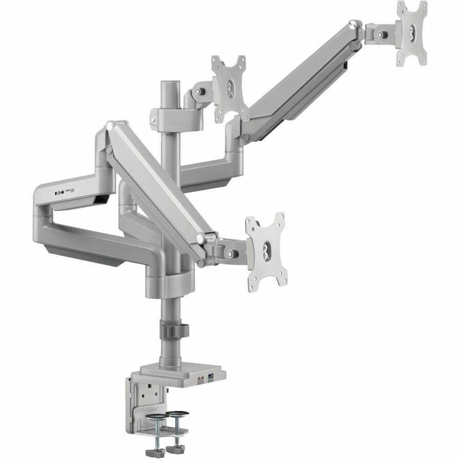 Eaton Tripp Lite Series Triple-Display Gas-Spring Flex-Arm Desktop Clamp and Grommet for 17˘ to 30˘ Flat-Screen Displays - USB and Audio Ports, Aluminum