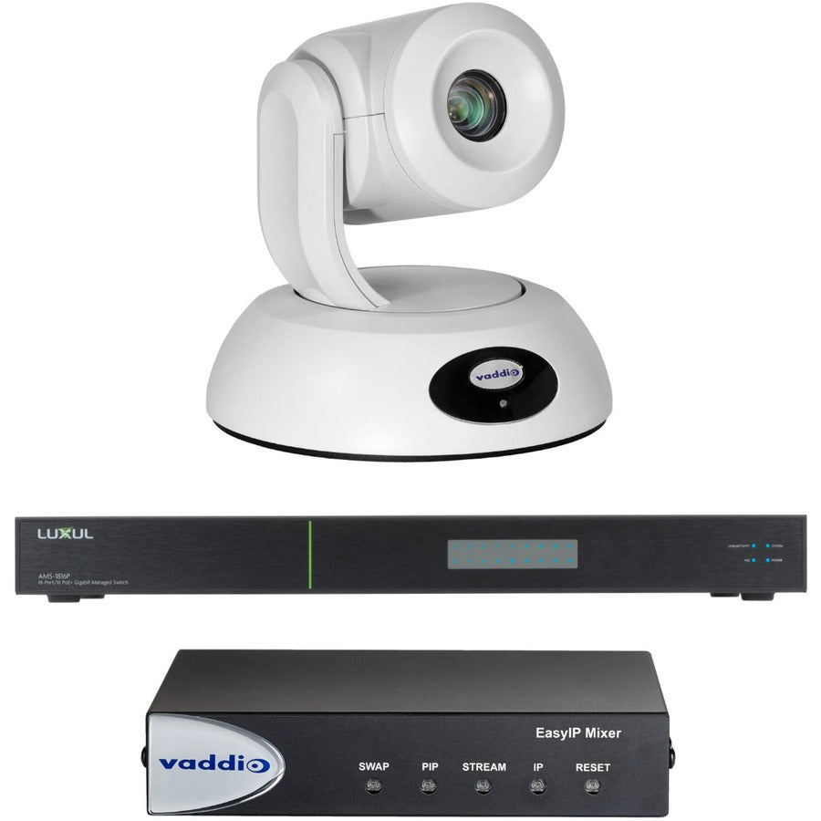 Vaddio EasyIP 20 Mixer Base Kit - Video Conferencing System - Includes Mixer, Switch, & PTZ Camera - White