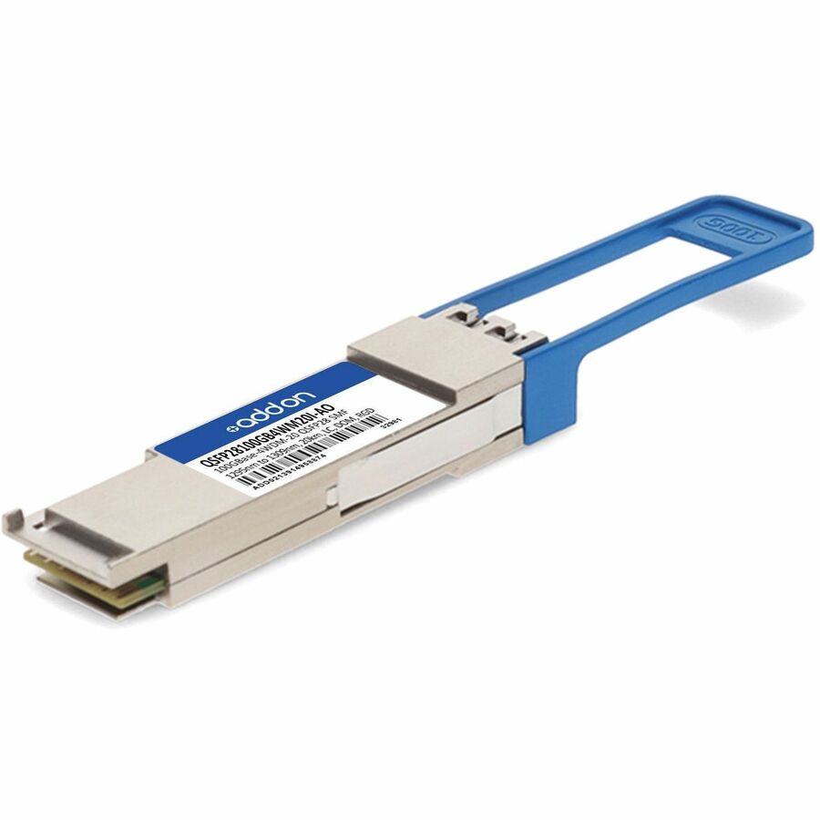 AddOn MSA and TAA 100GBase-4WDM-20 QSFP28 Transceiver (SMF, 1295nm to 1309nm, 20km, LC, DOM, -40 to 85C)