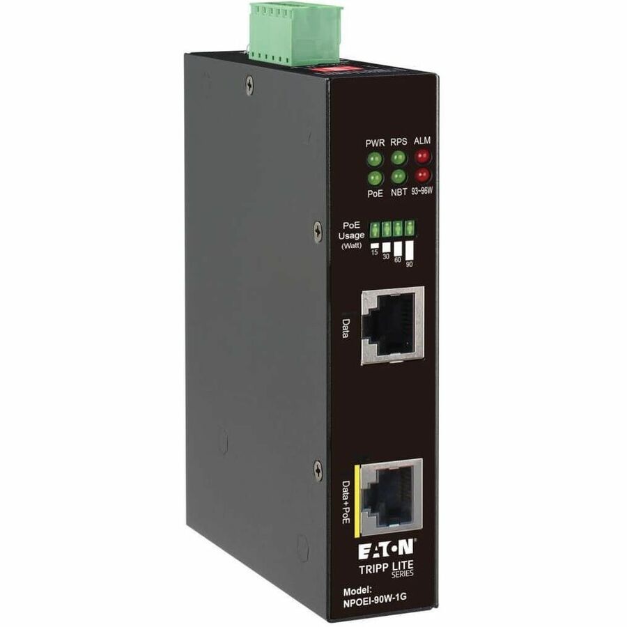 Tripp Lite by Eaton Industrial Gigabit Ethernet PoE injector 90W PoE++ 802.3bt Midspan -40â"? to +75â"? IP30 housing Dual 24-57VDC DIN rail 1 Port