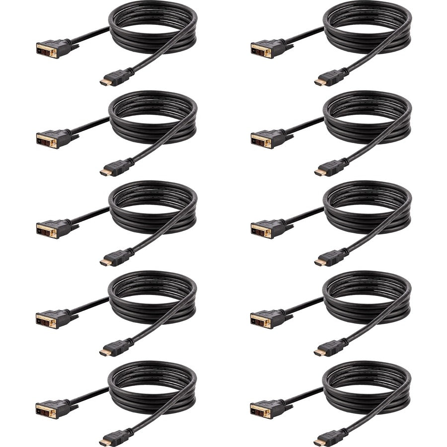 StarTech 6ft (1.8m) HDMI to DVI Cable, DVI-D to HDMI Display Cable (1920x1200p), 10 Pack, Black, HDMI to DVI-D Adapter Cord M/M