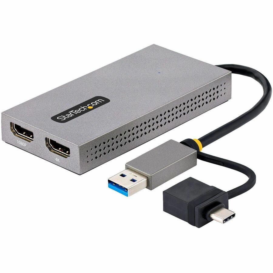 StarTech USB to Dual HDMI Adapter, USB A/C to 2x HDMI Displays (1x 4K30, 1x 1080p), USB 3.0 to HDMI Converter, 4in/11cm Cable, Win/Mac