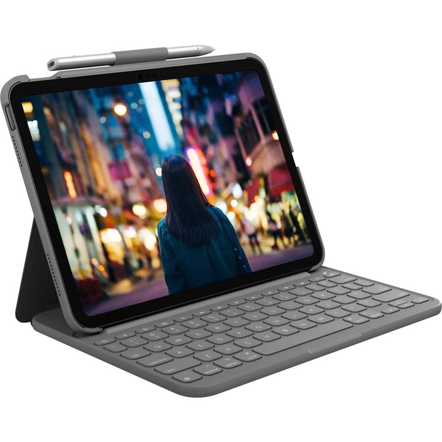 Logitech Slim Folio Keyboard Case for iPad (10th gen & A16) with Integrated Bluetooth Wireless Keyboard, Oxford Gray
