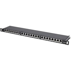 Patch Panel, Cat6a, FTP, 24-Port, 19" , 0.5U, Shielded, 90° Top-Entry Punch Down Blocks, Black