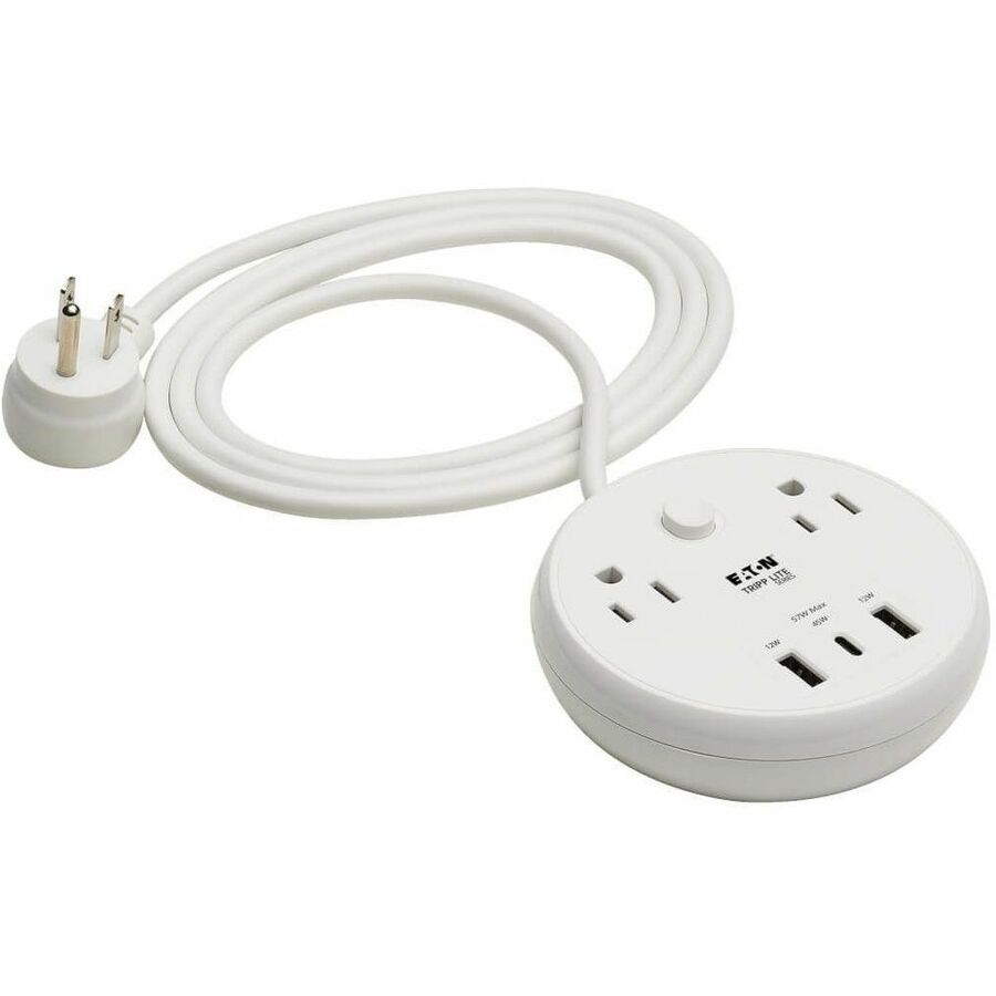 Eaton Tripp Lite Series Safe-IT 57W 2-Outlet Surge Protector - 5-15R Outlets, 3 USB Ports, 8 ft. (2.4 m) Cord, 300 Joules, Antimicrobial Protection, White