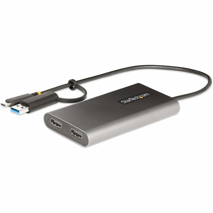StarTech USB-C to Dual-HDMI Adapter, USB-C/A to 2x HDMI, 4K 60Hz, 100W PD Passthrough, 1ft/30cm Cable, USB to HDMI Converter, TAA