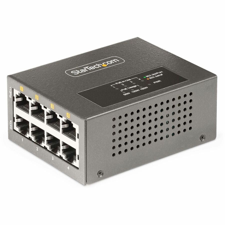 StarTech 4-Port Multi-Gigabit PoE++ Injector, 5/2.5/1G Ethernet (NBASE-T), PoE/PoE+/PoE++ (802.3af/802.3at/802.3bt), 160W Budget, TAA