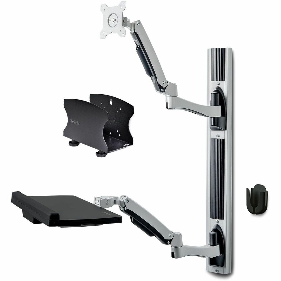StarTech Wall Mount Workstation, VESA Mount 22lb/10kg, Fully Articulating Monitor Mount/Keyboard Tray, Standing Desk w/PC Bracket, TAA
