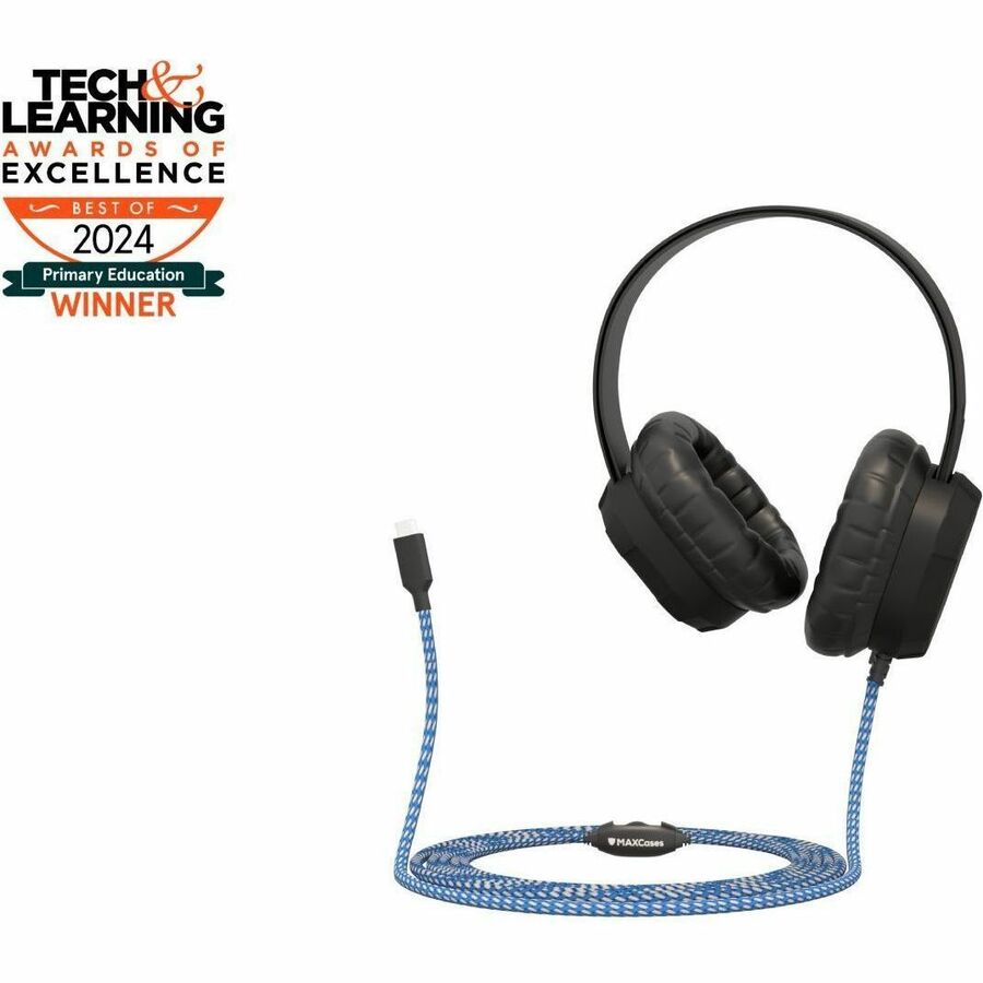 MAXCases Extreme Headset w/braided cable, inline volume control and built-in microphone w/USB-C connector (Black)