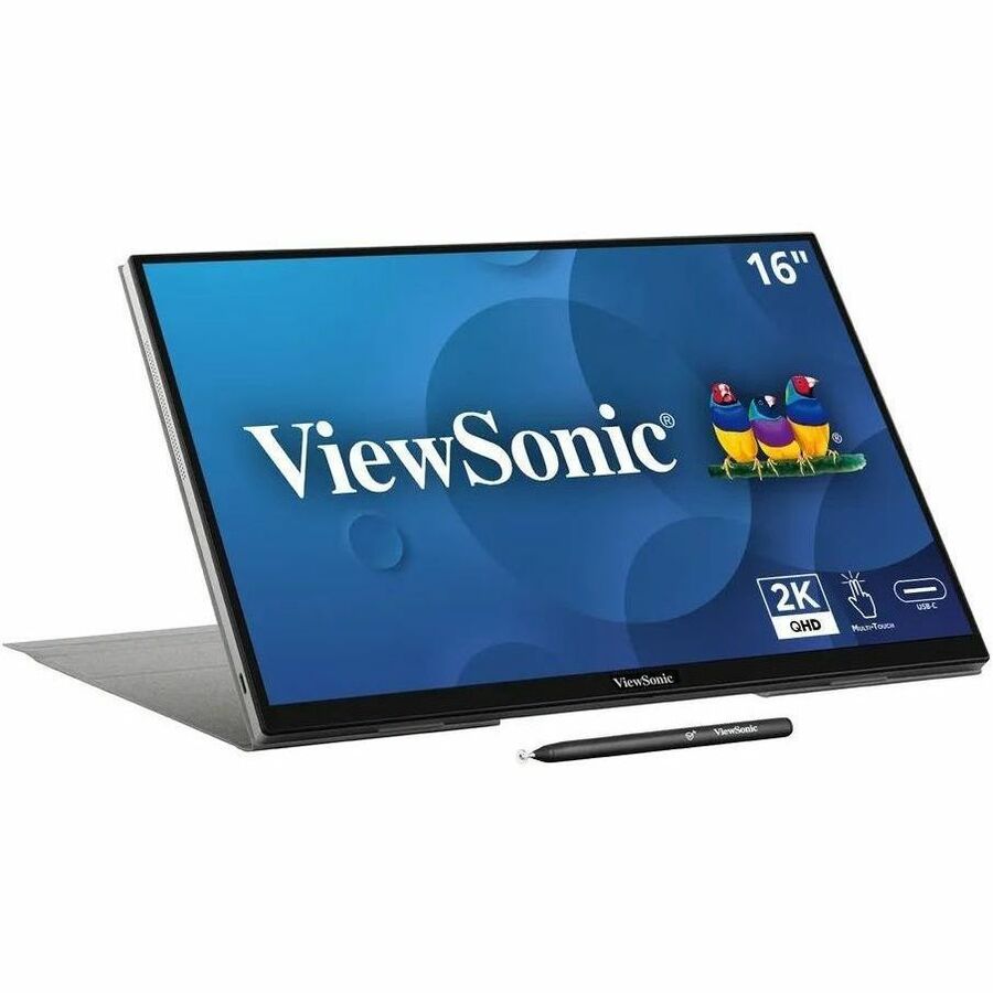 ViewSonic TD1656-2K 16 Inch 1600p Touchscreen Portable Monitor, WQXGA IPS Display for Interactive Workflows and Second Screen Productivity, Built-in Stand, 65W USB-C, mini HDMI, and Smart Cover