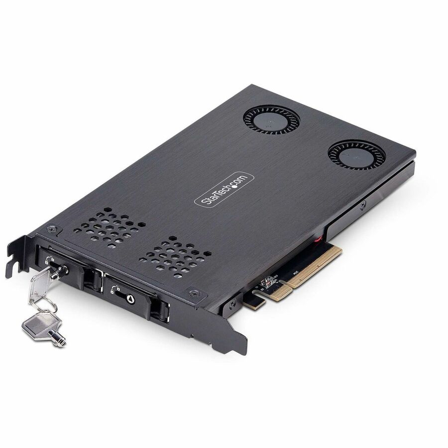 StarTech Dual-Bay M.2 NVMe SSD to PCIe x8 Removable Mobile Rack; Bifurcation Required; Tool-less Installation, PCIe Hot-Swap Drive Bay