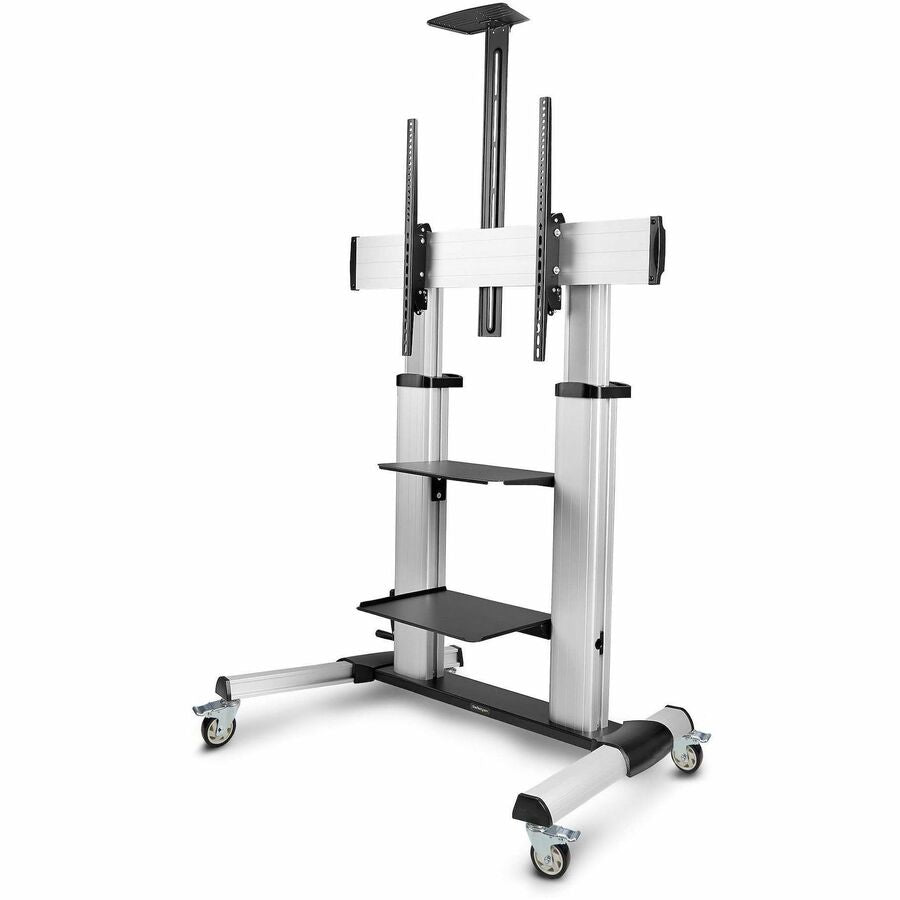 StarTech Rolling TV Cart/Stand On Wheels, For 60-100inch Flat Screens and 220lb, Height Adjustable Mobile Trolley Mount/Portable Stand