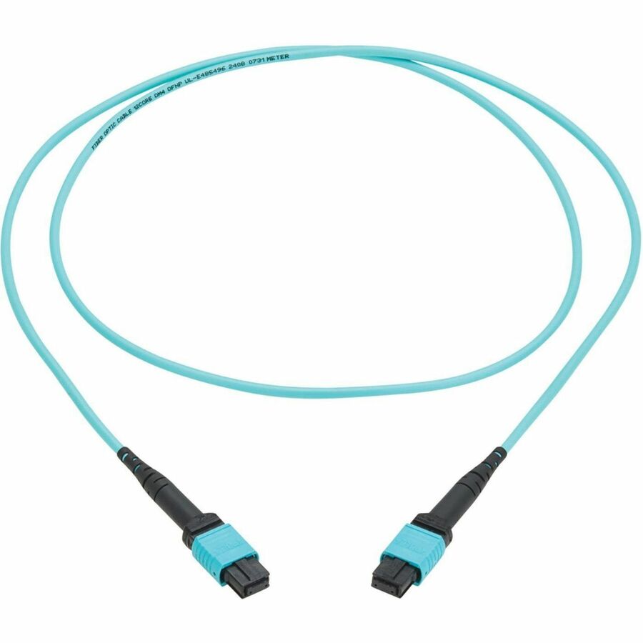 Eaton Tripp Lite Series 100G Multimode 50/125 OM4 Fiber Optic Cable (12F MPO/MPO-PC F/F), Type-A Polarity, OFNP, Aqua, 2 m (6.6 ft.), TAA