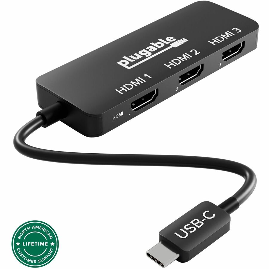 Plugable USB C to HDMI Multi Monitor Adapter - Triple 4K60 Displays - Driverless MST Hub for Windows, Chrome OS, USB-C, Thunderbolt, USB4 Laptops
