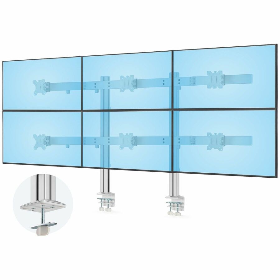 StarTech Six-Monitor Desk Mount with Crossbar, Up To 32-inch Computer Screens, Max 17.6lb (8kg) each, Dual Column, C-clamp/Grommet
