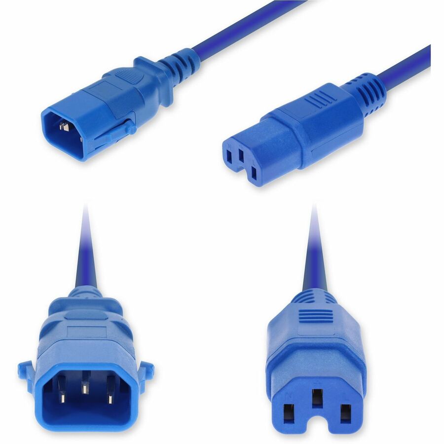 AddOn 5ft C14 Male to C15 Female P-Lock Compatible High-Temperature 14 AWG 250V at 15A PVC SJT (Service Junior Thermoplastic) Blue Power Cable