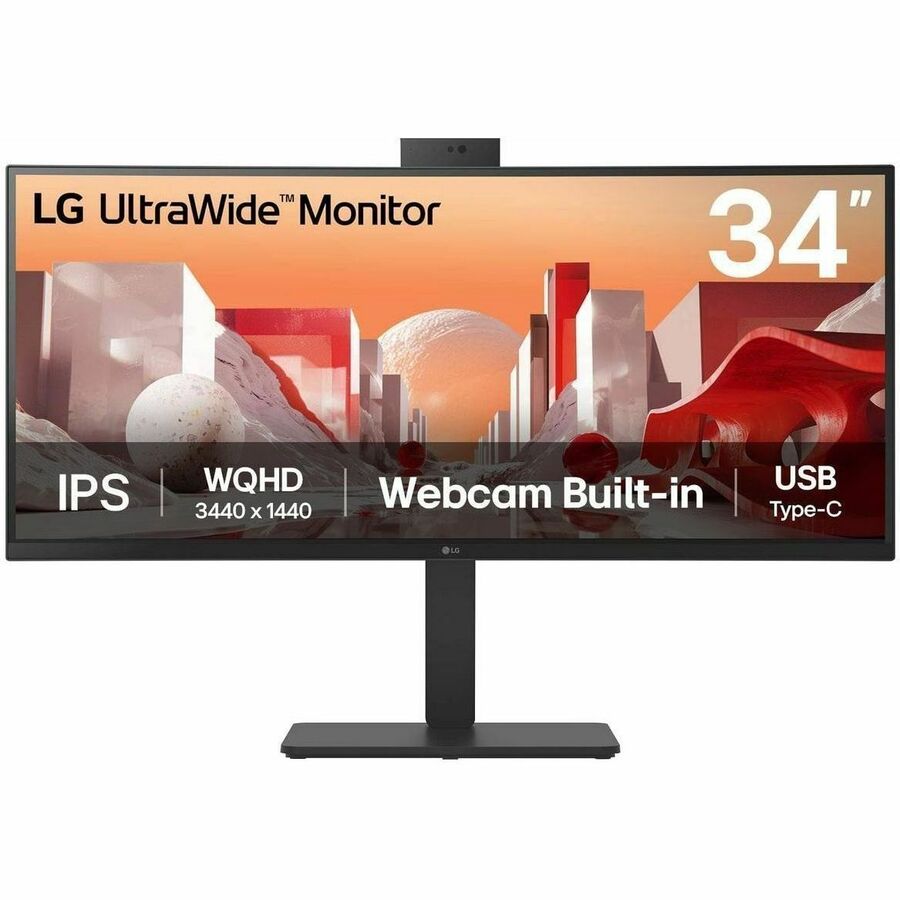 LG 34BA85QE-B 34" Class Webcam UWQHD Curved Screen LED Monitor - 21:9 - Textured Black, Black