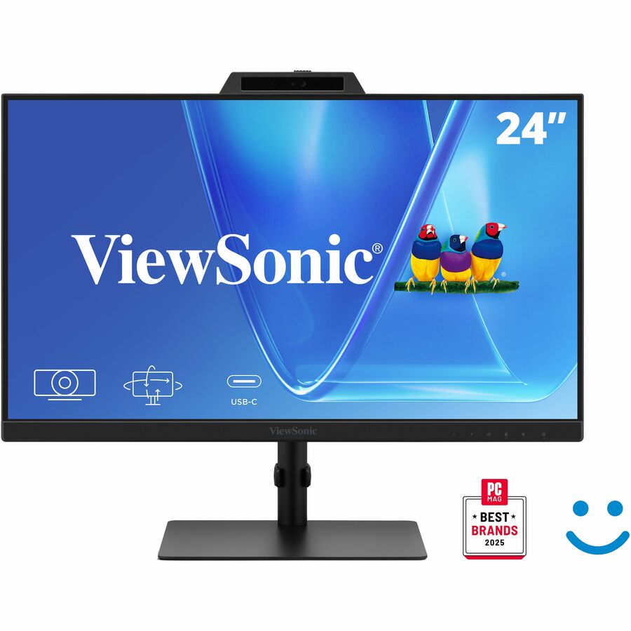 ViewSonic VG2441V 24 Inch 1080p Monitor, IPS Display with Windows Hello, Built-in Microphone, and IR 5MP Webcam for Smooth Video Conferencing, Advanced Ergonomics, USB-C, HDMI, and DisplayPort Inputs
