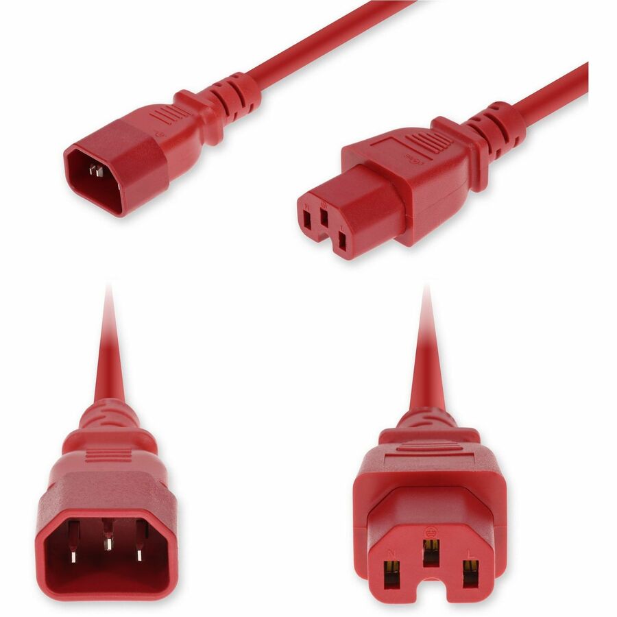AddOn 5ft C14 Male to C15 Female Standard Commercial Temp 14 AWG 250V at 15A PVC SJT (Service Junior Thermoplastic) Red Power Cable