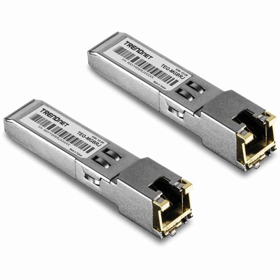 TRENDnet 2-Pack 1000BASE-T RJ45 Copper SFP Modules,TEG-MGBRJ/2, NDAA + TAA Compliant, Transmission Distance up to 100m (328 ft.), Hot Pluggable, IEEE 802.3ab, Supports Data Rates Up to 1.25Gbps