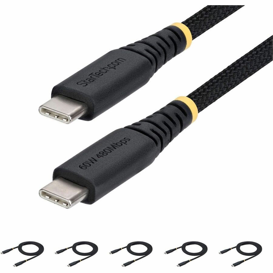 StarTech 5-Pack 3ft (91cm) USB-C Charging Cable, 60W (3A) PD, Dual-Layer Braided Nylon/TPE Jacket, Rugged USB C Charger Cord