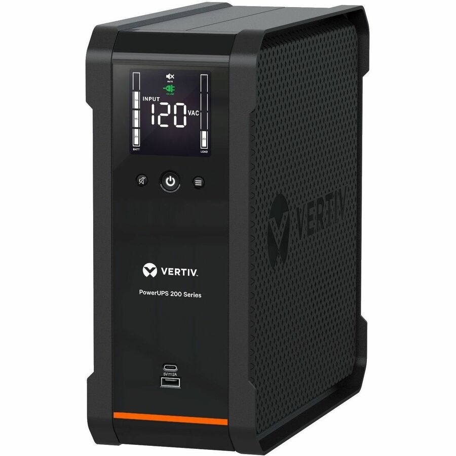 Vertiv PowerUPS 200 Standard Line Interactive PSA6-1500LVT, 1500VA/935W, AVR, USB Charging, Color LCD, User-Replaceable Battery, 6 NEMA Outlets, Three-Year Warranty