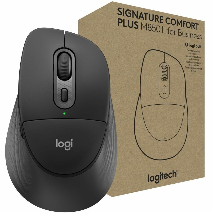 Logitech Signature Comfort Plus M850 L for Business, Wireless Mouse, Sculpted Design with Palm Cushion, Silent Clicks, Secure Receiver/Bluetooth, Windows/Mac/ChromeOS/Linux/iPadOS
