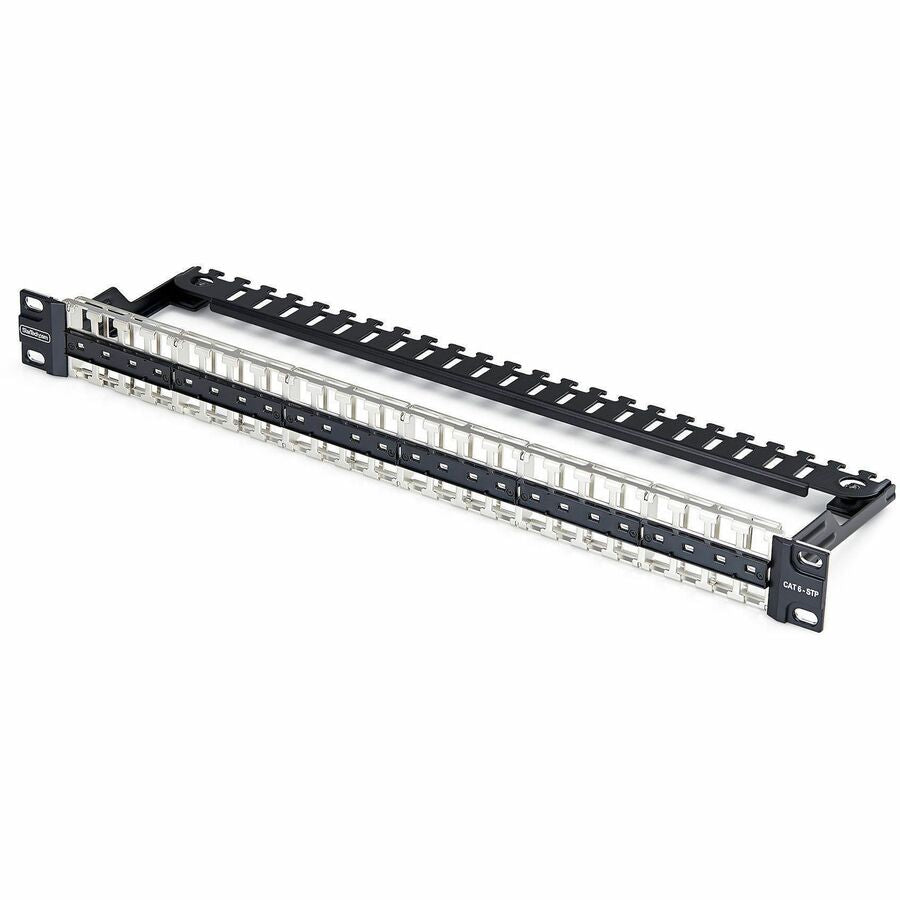 StarTech 48 Port 1U Blank Keystone Patch Panel with Cable Management Bar, Rackmount Cat6 Patch Panel for RJ45 STP Network Jacks